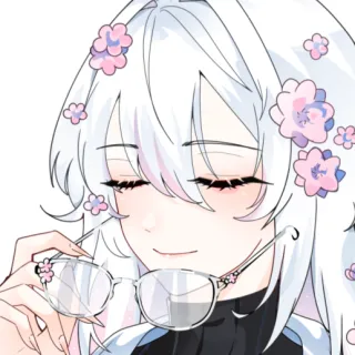 ScreenNotFound's chosen illustrated avatar, a white-haired character with pink flowers and glasses